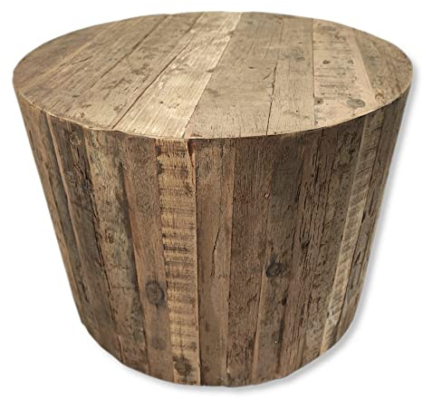 DARO DEKO Recycling Holz Couch-Tisch mit Rollen rund 60 x 45cm Wohnzimmertisch Beistelltisch Sofatisch
