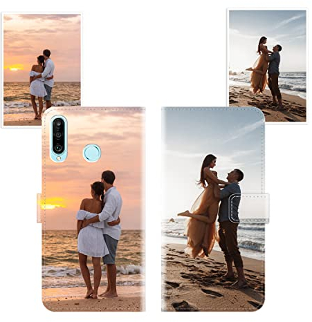 Sunrive Personalisierte hülle kompatibel mit Huawei P30 lite Handyhülle Benutzerdefiniert,Schutzhülle Lederhülle handykette universal Etui mit Eigenem Foto Bild Text Individuelle