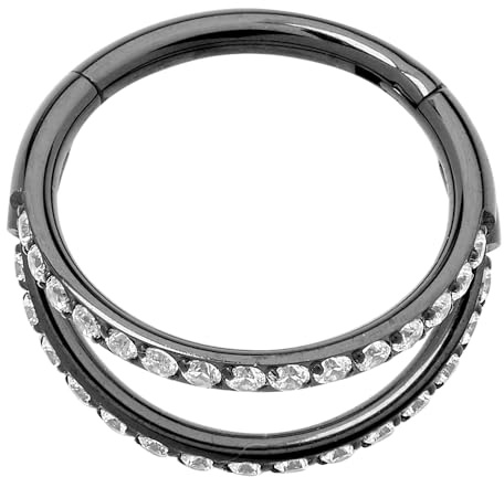 365 Sleepers (8mm) Titan 1,2 mm Doppelring mit Kristall Segment Nasenring Hoop Knorpelohrring Septum Clicker Klappbarer Lippenring Conch Daith Helix Rook Tragus Piercing Schmuck
