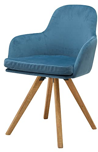 Lomadox Esszimmer Stuhl Eiche massiv geölt, Samt blau, B/H/T: ca. 60/85,5/60 cm