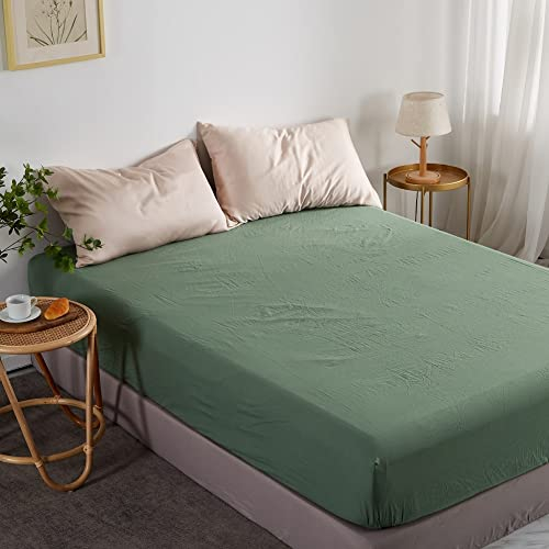 Lanqinglv Salbei Grün Spannbettlaken Bettlaken 140x200 cm bis 25-30 cm Steghöhe Boxspringbett Topper 110g/m² Mikrofaser Weiche Jersey Boxspringbett Spannbetttuch Leintuch