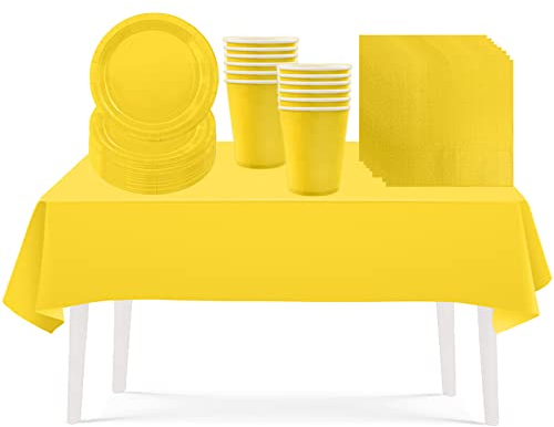 53PCS Sunflower Yellow Party Tableware Decorations for Kids Birthday, Disposable Tableware Set with Tablecloth, 7inch Paper Plates, Paper Napkins, Cups for Xmas Birthday Wedding Party Favor