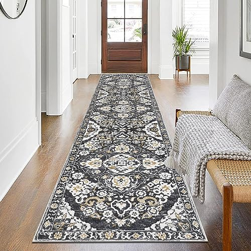 Enyhom Teppich Läufer Flur 60 x 240 cm, Extra Lang rutschfest Flurläufer Vintage Waschbar Flur Teppich, Flauschig Weich Schlafzimmer Läufer für Waschküche Eingang Badezimmer Eingang