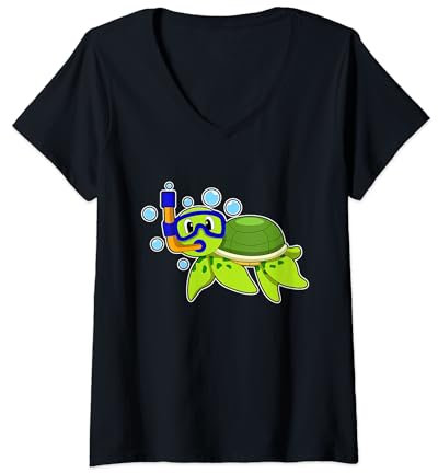 Damen Schildkröte Taucher Schnorchel T-Shirt mit V-Ausschnitt