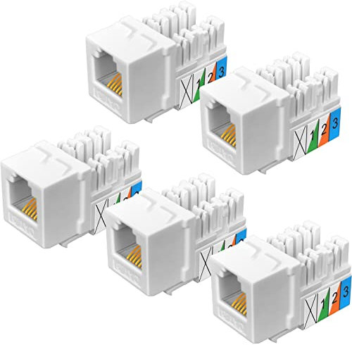 NECABLES CAT3 Telefon-Keystone-Buchse, Telefon-Keystone-Buchse, Punch Down Typ 110 IDC auf RJ11/RJ12 6P6C Buchse, Weiß, 5 Stück