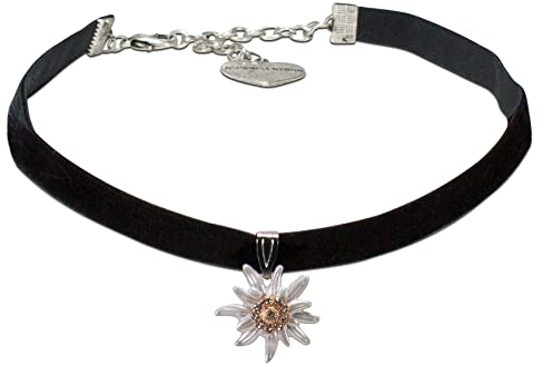 Alpenflüstern Trachten-Samt-Kropfband Greta - nostalgische Trachtenkette enganliegend, Kropfkette elastisch, eleganter Damen-Trachtenschmuck, Samtkropfband schmal (schwarz) DHK319