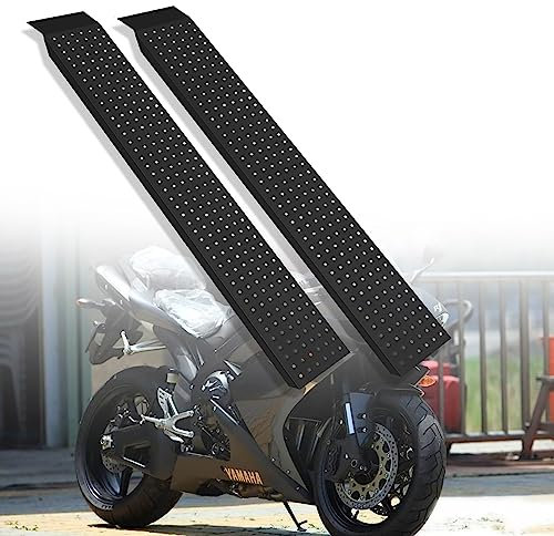 LZQ 2 Stück Auffahrrampe Verzinkter Stahl 400kg 135×23×4,5CM Schwarz Oberfläche Antirutsch Auffahrschiene Laderampe Anhängerrampe Motorrad ATV Quad PKW Auto
