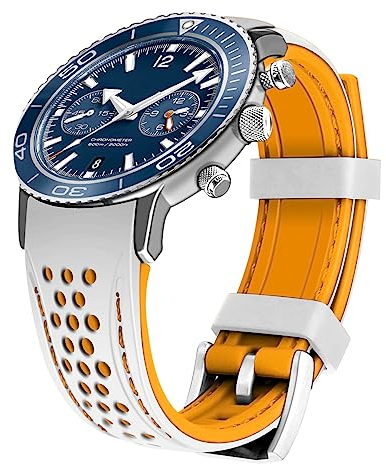 Kai Tian Langlebiges zweifarbiges Silikon gebogene Enden 20mm Racing Sport Kautschuk Uhrenarmband Armband Weiß(Orange Stich) für Männer Frauen