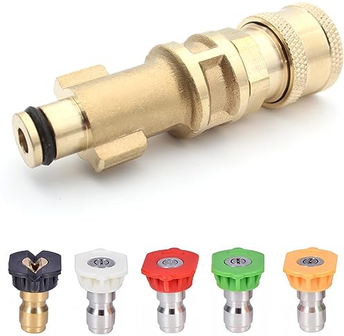 Brass Pressure Washer Gun Adapter,Electric Power Washer Accessory Part,1/4Quick Connector,5 Nozzle Tips,Compatible with Bosch Portland, Ryobi, Greenworks, Husky,Short Replacement Wand for Foam Cannon