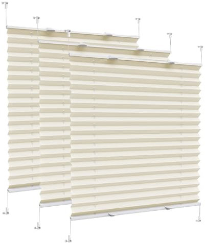 Persianas Venecianas, 25 x 80 cm protección Visual, antideslumbramiento, Listones Parasoles, Sin Necesidad de taladrar, para Interior/Exterior, Color Crema