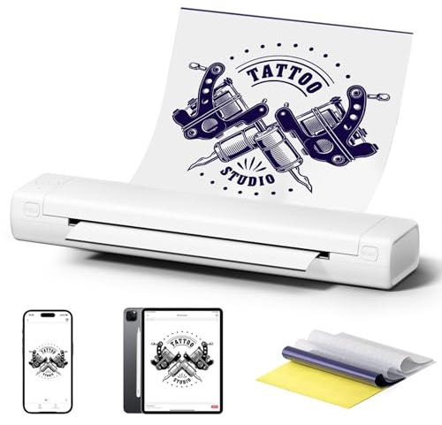 Zoolion M08F Tattoo Drucker, Tattoo Maschine Set mit 10 Tattoo Transfer Papier, A4 Tattoo Printer Kompatibel mit iPhone Smartphone iPad PC, Tattoo Stencil Drucker für Anfänger, Tattoo Künstler