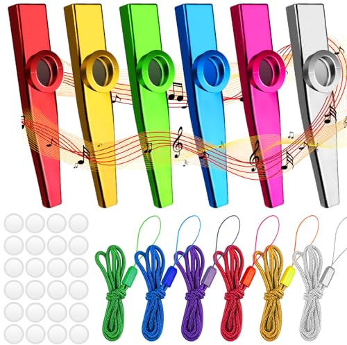 Bohoray 6 Stück Kazoo Instrument, Kazoos Set mit 24 Kazoo Membran und 6 Lanyards, Kasu Musikinstrumente in 7 Farben, Kazoo für Ukulele-Instrumente, Gitarre, Violine, Klaviertastatur