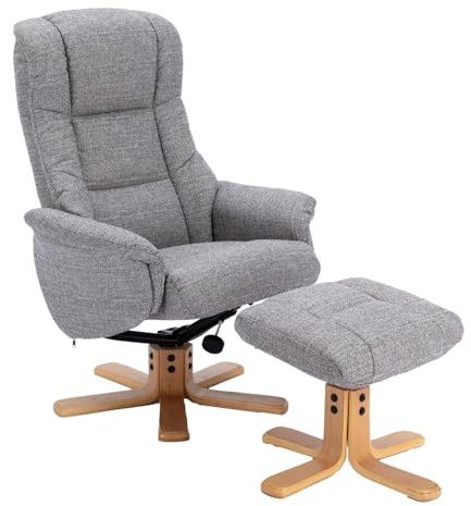 Morris Living The Cairo - Lisbon Rock Grey/Beige Fabric - Swivel Recliner Chair & Matching Footstool