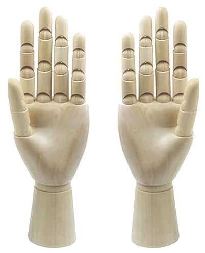 Tagtight 2 Stück Gelenkig Gliederhand Linke Rechte Hand Gliederpuppe Modell, Art Hand Mannequin, Gliederhand Holzhand Zeichenpuppe für Skizzen, Malerei und Anatomie-Studium