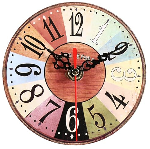 Holz-Wanduhr, 12,7 cm, rund, rustikaler Vintage-Stil – geräuschlos, batteriebetrieben, antike Holzuhr für Wohnzimmer, Küche, Schlafzimmer, Badezimmer-Dekor, kleine runde Holz-Hängeuhr im Landhausstil