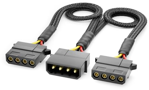 deleyCON 30cm 4-Pin Molex Y-Verlängerungskabel - MXI Stromversorgung für PC-Komponenten - 4-Pin Molex Stecker auf 2x 4-Pin Molex Buchse - Schwarz