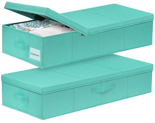 2 Pack Large Under Bed Storage Boxes with Lid, 45L Foldable Under Bed Storage Bags with Handle, Organiser Drawer Containers for Clothes, Blankets, Duvets, Pillows, Bedding