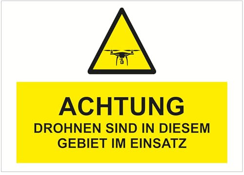 Indigos UG Aufkleber Achtung Drohnen Einsatz - 840x594 - Hotel, Firma, Schutz, KITA, Arzt, Praxis, Wohnung - Sicherheit - Warnung