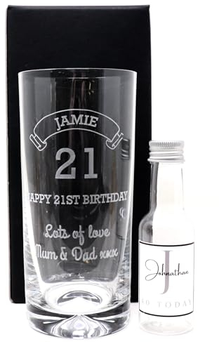 Regalo Personalised Engraved Birthday Highball Glass & Initial Miniature Alcohol Bottle Gift Set for Daughter's 21st Birthday | Dad's 40th | Grandad's 60th (Vodka/Cardboard Gift Box) 37.5% vol