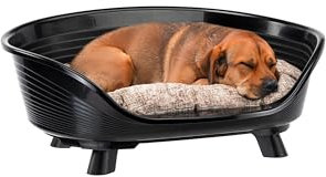 Ferplast Dog Bed With Cotton Cushion, Raised & Washable, Medium Plastic Basket, Breathable & Antislip, THRONE 70,5 x 52 x h 28,5 cm, Black