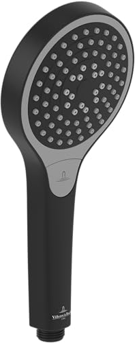 Villeroy & Boch Verve Showers Duschkopf, Handbrause mit 3 Strahlarten auf Knopfdruck wechselbar, EasyClean, Wassersparend, Universeller Anschluss – Matt Black