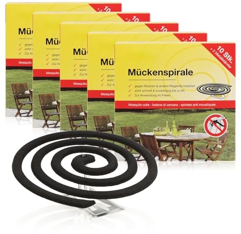 com-four® 50x Antimücken-Spiralen mit Ständer, die Mückenspirale vertreibt Mücken, Moskitos und andere Insekten auf Balkon, Terrasse, Garten und Camping (50 Stück - Spirale schwarz)