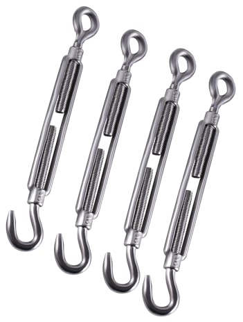 TIOMIOSEA Spannschloss Draht Spanner, 4 Stück M10 Edelstahl verstellbare Spannschloss Haken und Augen Set,Spannhaken,Seilseilspannung,zum Aufhängen und Spannen,für Sonnensegel, Seil