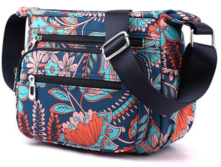 Wafybsre Crossbody-Tasche für Damen, mittelgroße Schulterhandtaschen, Umhängetasche mit mehreren Reißverschlusstaschen, Pfingstrose, Medium
