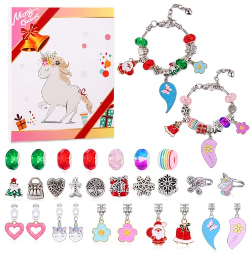 HyzaPhix Adventskalender Mädchen Schmuck 2024, Einhorn Armband Adventskalender Freundschaftsarmband, Countdown Kalender Weihnachten Geschenke (Freundschaftsarmband)