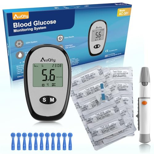 AuQty Blood Glucose Meter With Individually wrapped Blood Glucose Test Strips Blood Sugar Monitor With Hypo & Ketone Warning Glucometer -in mmol/L