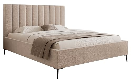 DomiMeble DomoHome Schlafzimmer Bett Modernes Polsterbett Mona Slim III 200x200 cm – Stilvolles Design mit Bouclé-Stoff ABRIAMO und Komfortabler Liegefläche 200x200 cm, Farbe: Beige
