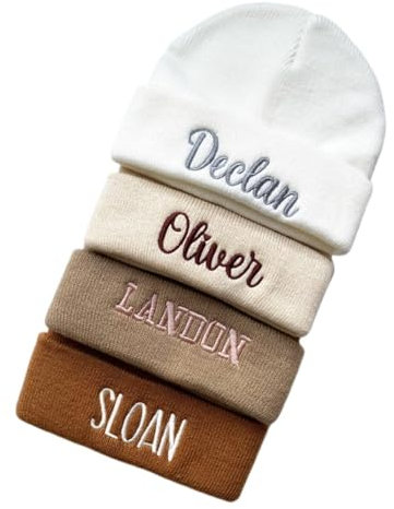 Gufacai Bestickte Beanie-Mütze für Neugeborene, personalisierte Mütze für Babys und Kleinkinder, Namensmütze für Säuglinge für Winter und Herbst, Kleinkinder, 12 Monate