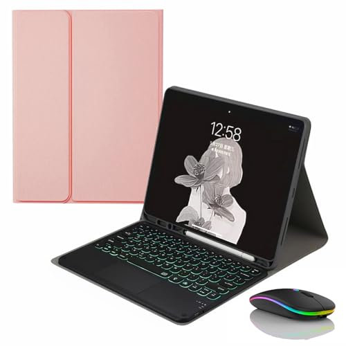 JZCZMCE Funda con Teclado para iPad Pro 12.9 Pulgadas 2017/2015 (Modelo Antiguo, 1ª y 2ª Gen), Contiene Ñ, Teclado Inalámbrico Retroiluminado Magnético Extraíble con Ratón,Rosado