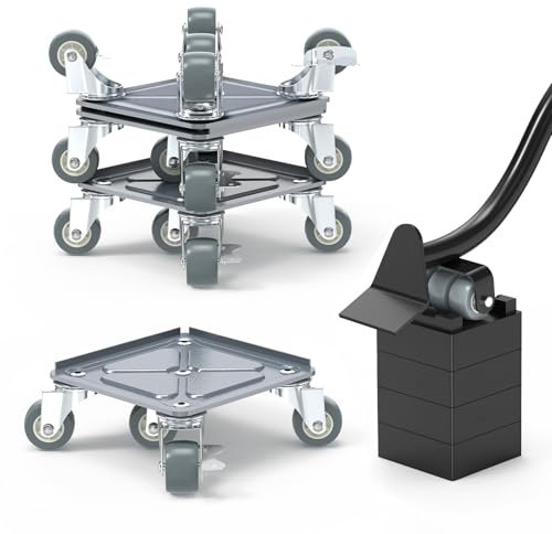 Heavy Duty Furniture Movers Set, Furniture Lifter & 4 Carbon Steel Plate Dolly with 5 Rubber Universal Wheels, Appliance Rollers for Moving Refrigerator, Sofa, etc. Max Up for 1500KG(3300LBS)