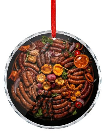 Weihnachtsschmuck für Wurst, Grill, rund, Glas, personalisierbar, mit Loch, Weihnachtsanhänger für Zuhause, Dekoration, Winter, Weihnachten, hängende Ornamente, Dekoration, Handwerk, Geschenke