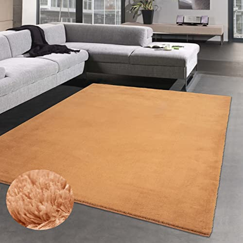 CARPETIA Teppich Wohnzimmer Schlafzimmerteppich rutschfest weich mit schönem Uni-Design in Terra 160 x 220 cm