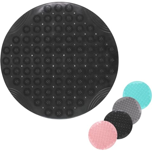 Dusche Badematte 55x55cm, Extra Runde Duschmatte Anti Schimmel Badematten Schwarz, rutschfeste Badematte für Wanne, Duschmatten mit Saugtaschen, Ablauflöcher, Maschinenwaschbare Badewannematten