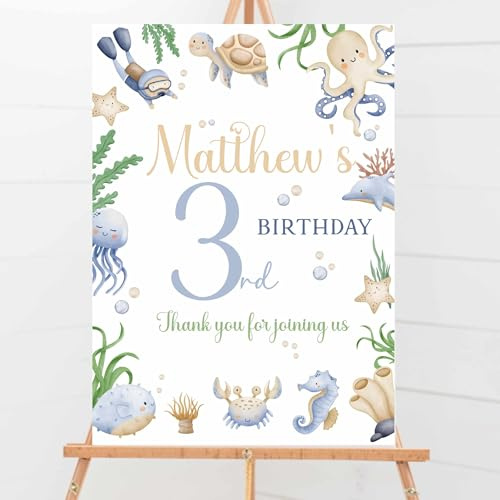 Birthday Party Welcome Sign, Personalised Poster, Under The Sea Marine Sealife Party A4, A3, A2, A1