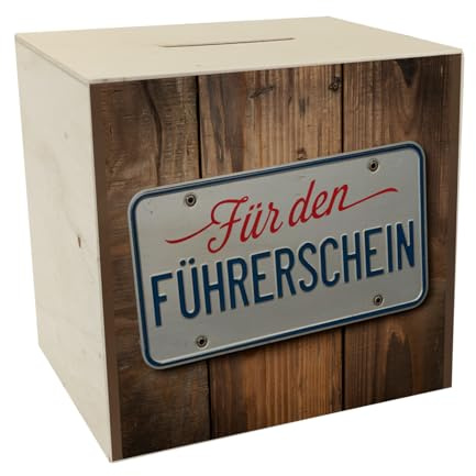 Für den Führerschein Spardose aus Holz als Nummernschild Lustiges Sparschwein Geschenk für Jugendliche und Junge Erwachsene