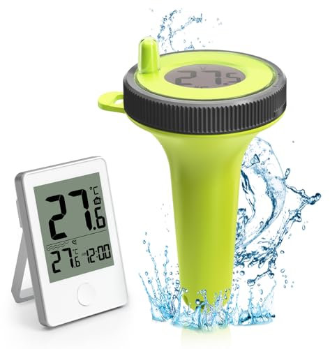 Pool Thermometer, Schwimmendes Digitales Schwimmbad Thermometer, Leicht Ablesbare 3 LCD Anzeige, Innenraum Temperatur Luftfeuchtigkeit, für Schwimmbad, Fischteich, Aquarium