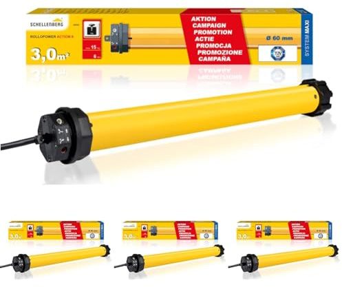 Schellenberg 20222 Rolladenmotor Maxi Action bis zu 3 m² Rolladen ganz einfach elektrisch bedienen, mechanische Endlageneinstellung, passend für 60 mm Stahlrohrwellen, Rolladenantrieb (Packung mit 4)