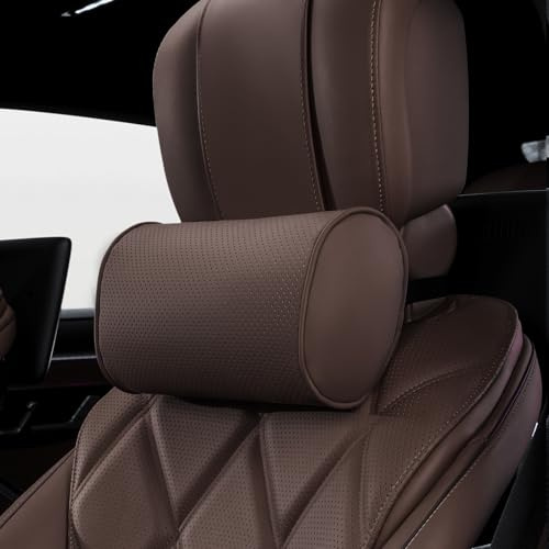 Dapucarin Auto Nackenkissen, Weichheit Kopfstütze Kissen Leder, 100% Memory Foam und Atmungsaktiver Abnehmbarer Abdeckung, Reisekissen für Auto, Zuhause und Büro, Braun, 1 Stück