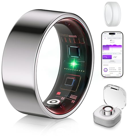 XSWCCJJ Smart Ring 5.Generation & kabelloser Ladebox【Branchen Nr.1 – 0 Messfehler】【Sportspezifisch】 Smartring für Damen Herren Schlafen, Herzfrequenz, SpO2, 200 Modi für Silver 8#