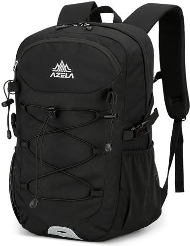 Outplea 20L Wanderrucksack Herren Damen Klein, Sport Rucksack Wasserdicht, Zugschnur Tagesrucksäcke Reiserucksack mit Reflexstreifen, Outdoor Rucksack für Camping, Schwarz