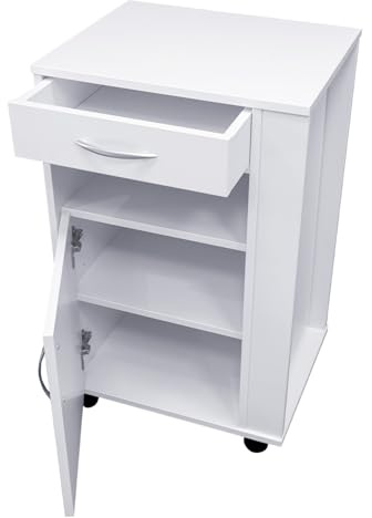 KESSLER PRO Nachttisch-Tisch Mit Schublade, Rollen, Ergonomisch Weiß | Spanplatte, Pflegebedarf Krankenhäuser, Seniorenheime, Mobilität, Stauraum, abschließbar, Pflegeleicht, Reha, Pflegezimmer