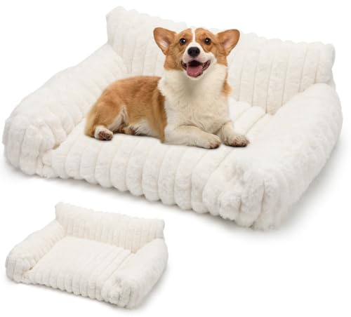 Umllpet Maschinenwaschbares Hundebett & Katzenbett 61x48x30cm - Winter Weihnachts Kuschelbett Weich Flauschig Hafermilchfarben Anti-Rutschsohle für Kleine Mittlere Haustiere