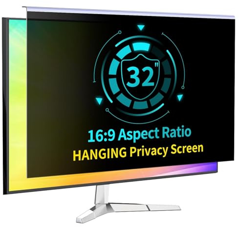 Plyisty 32 Inch Privacy Screen for 16:9 Widescreen Computer Monitor, Hanging Removable Anti Glare Blue Light Monitor Privacy Filter, Eye Protection