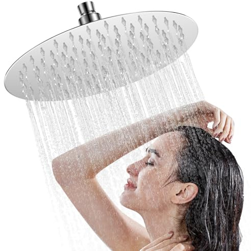 20cm Tête de Douche Acier Inoxydable 304, Rotatif 360° Shower Head, Pommeau de Douche Rond 8 Pouces, Haute Pression, Economie d'Eau, Facile à Installer et à Nettoyer, Effet Pluie Anti-Calcaire