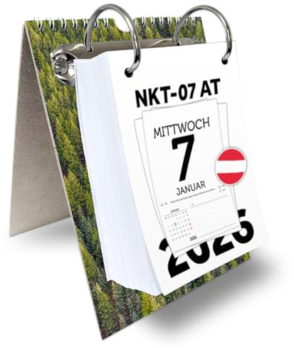 KALVOS Österreichischer Kalender 2026, Tischkalender, Wandkalender, Abreisskalender, 365 tage, Tagesabreißkalender, Kalendarium, Minimalistisch Tageskalender mit großen Zahlen (Monat und Notizfeld)