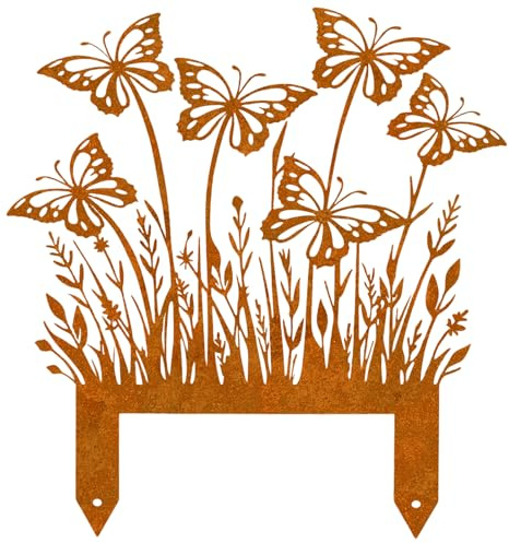 2 Stück Butterfly Gartendeko Rost, Gartenstecker Rost, Edelrost Metall | Retro Rost, wetterfest für Außenbereiche Wie Gärten, Terrassen, Balkone, Blumentöpfe und Rasenflächen